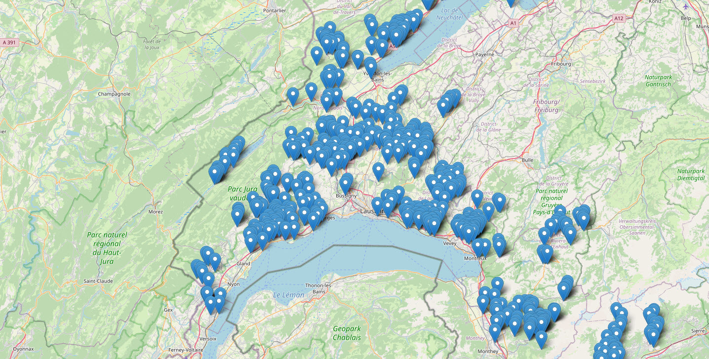 Carte des stations en Suisse romande